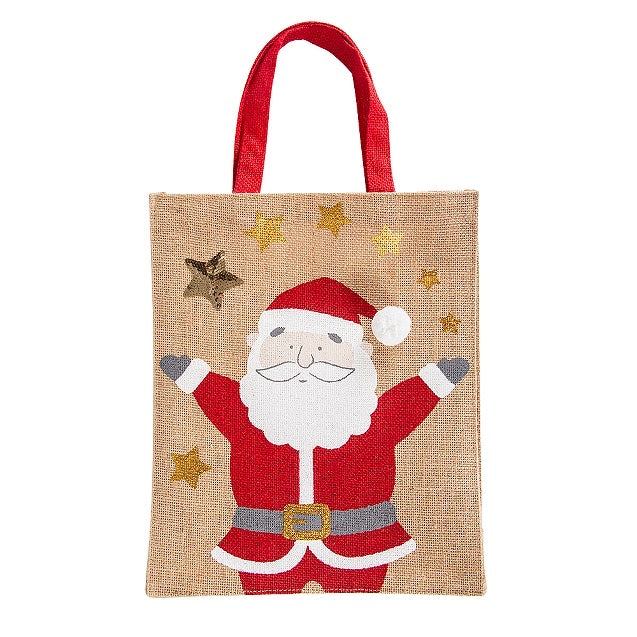 Medium Hessian and Sequin Santa Gift Bag